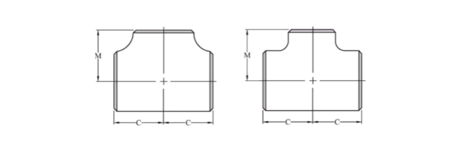 Dimensions of Straight and Reducing-on-the-Outlet Tees